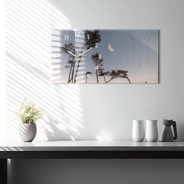 Glass wall clock rectangular Crescent and trees