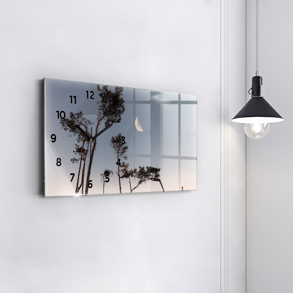 Glass wall clock rectangular Crescent and trees