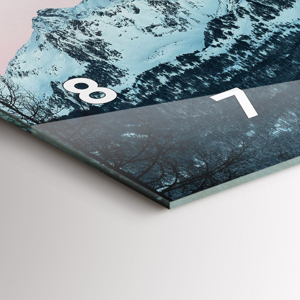 Glass wall clock rectangular Mountain range in winter