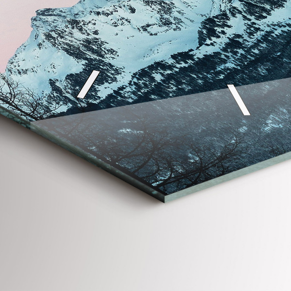 Glass wall clock rectangular Mountain range in winter