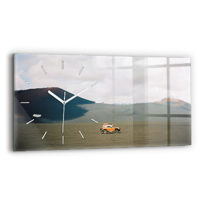 Glass wall clock rectangular Vehicle in the Kamchatka desert