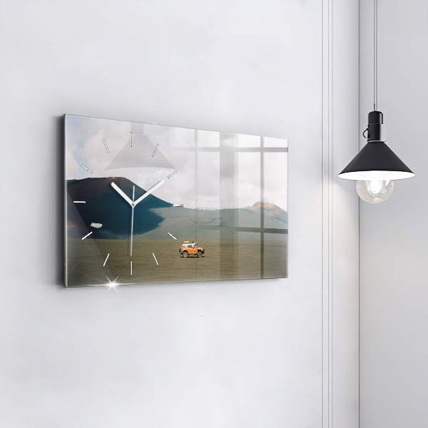 Glass wall clock rectangular Vehicle in the Kamchatka desert