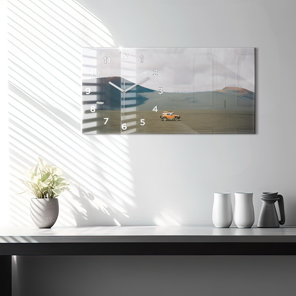 Glass wall clock rectangular Vehicle in the Kamchatka desert