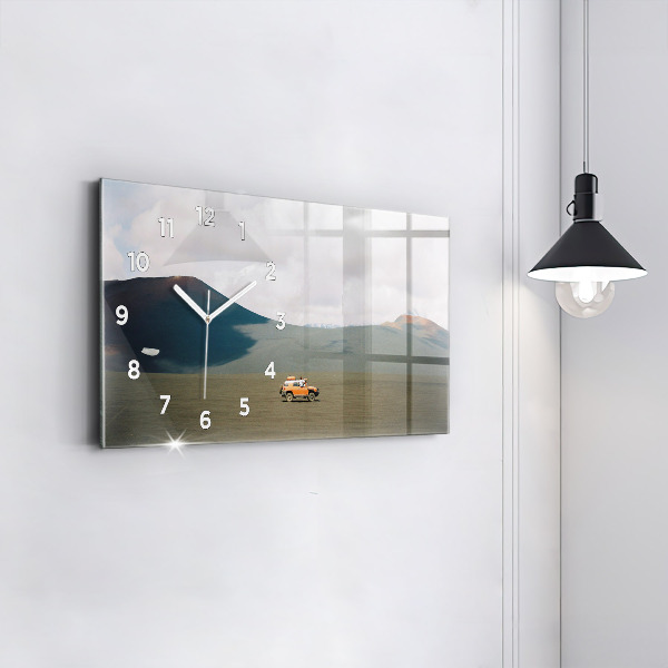 Glass wall clock rectangular Vehicle in the Kamchatka desert