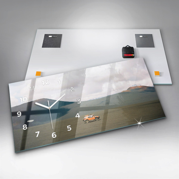 Glass wall clock rectangular Vehicle in the Kamchatka desert