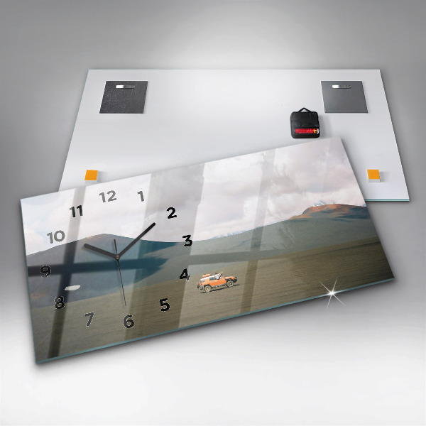 Glass wall clock rectangular Vehicle in the Kamchatka desert