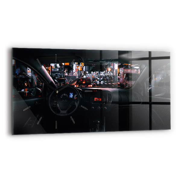 Glass wall clock rectangular Car in Tokyo