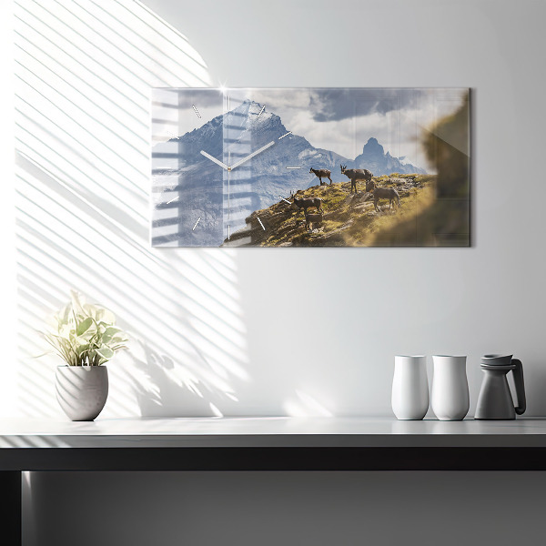 Glass wall clock rectangular Goat in the Aosta Valley
