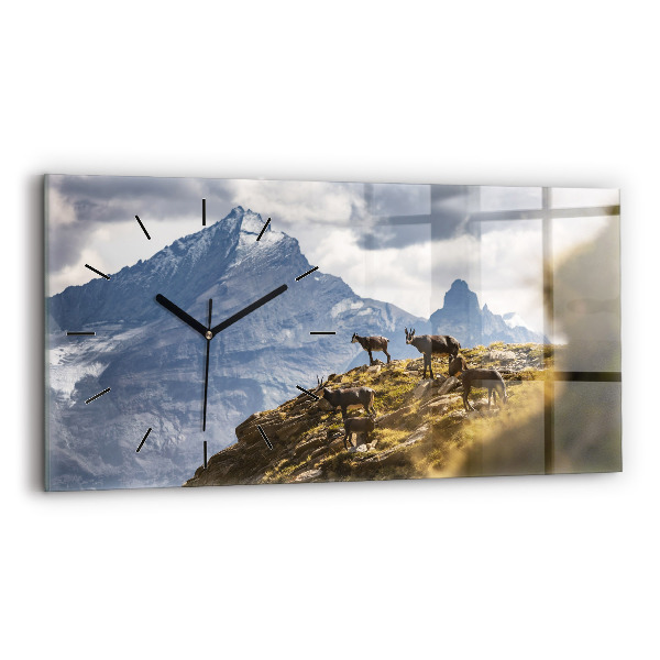 Glass wall clock rectangular Goat in the Aosta Valley