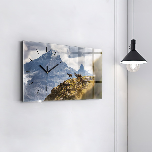 Glass wall clock rectangular Goat in the Aosta Valley