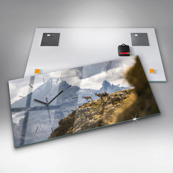 Glass wall clock rectangular Goat in the Aosta Valley