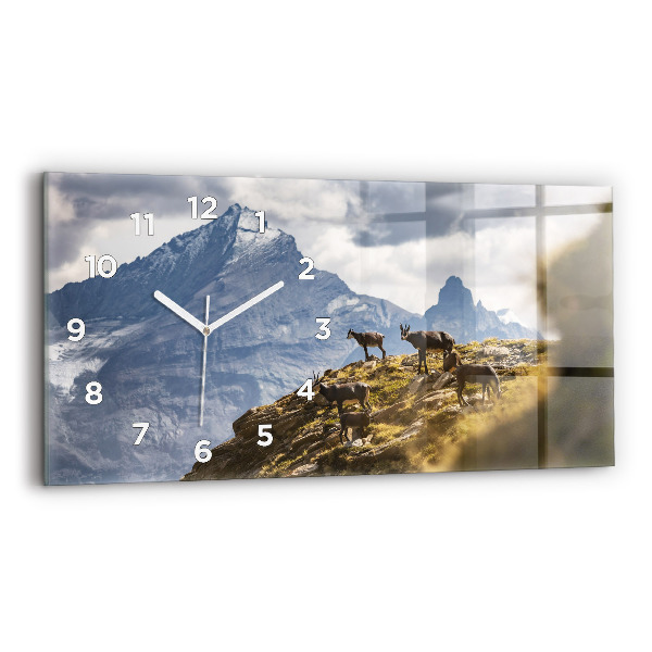 Glass wall clock rectangular Goat in the Aosta Valley