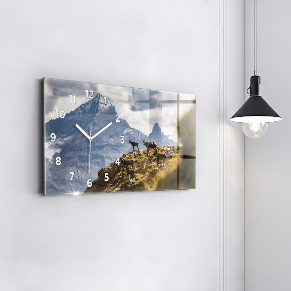Glass wall clock rectangular Goat in the Aosta Valley
