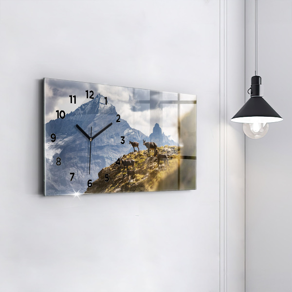 Glass wall clock rectangular Goat in the Aosta Valley