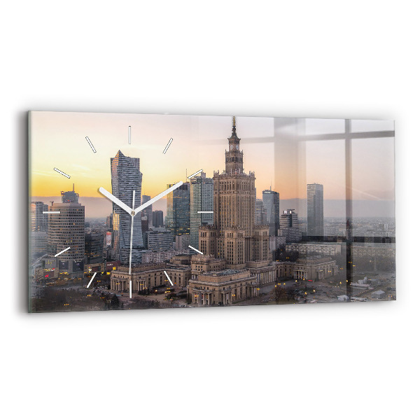 Glass wall clock rectangular Panorama of Warsaw