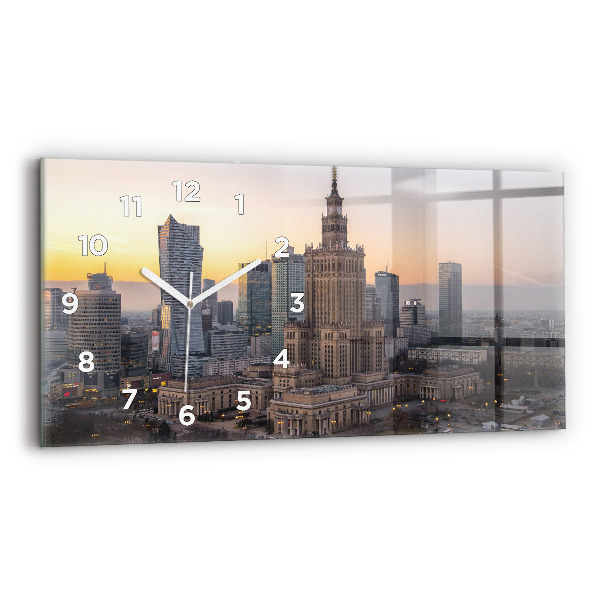 Glass wall clock rectangular Panorama of Warsaw