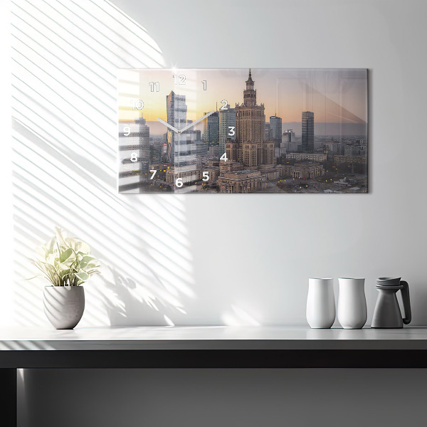 Glass wall clock rectangular Panorama of Warsaw
