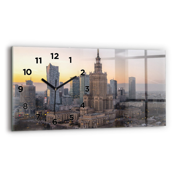 Glass wall clock rectangular Panorama of Warsaw