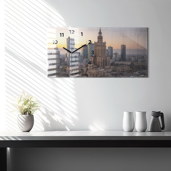 Glass wall clock rectangular Panorama of Warsaw