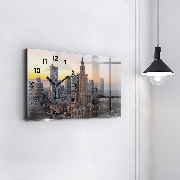 Glass wall clock rectangular Panorama of Warsaw