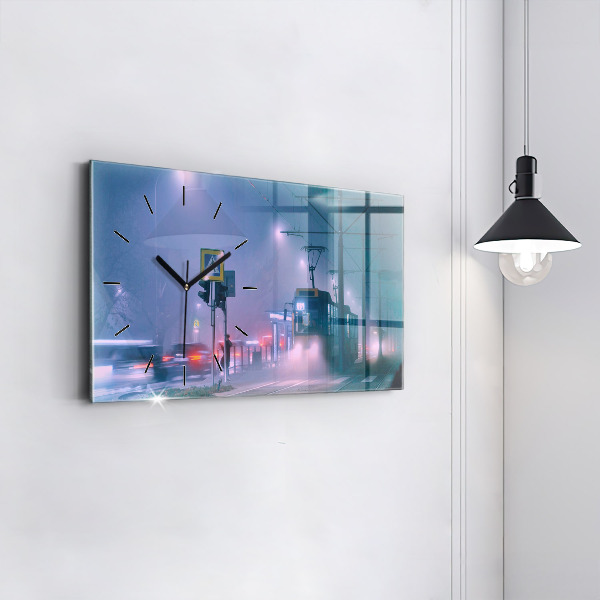 Glass wall clock rectangular Warsaw in the fog