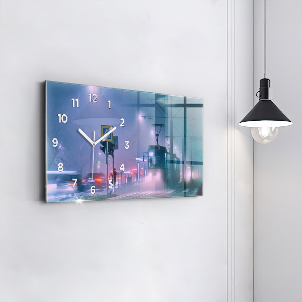Glass wall clock rectangular Warsaw in the fog