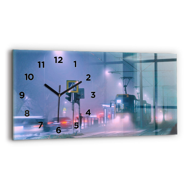 Glass wall clock rectangular Warsaw in the fog
