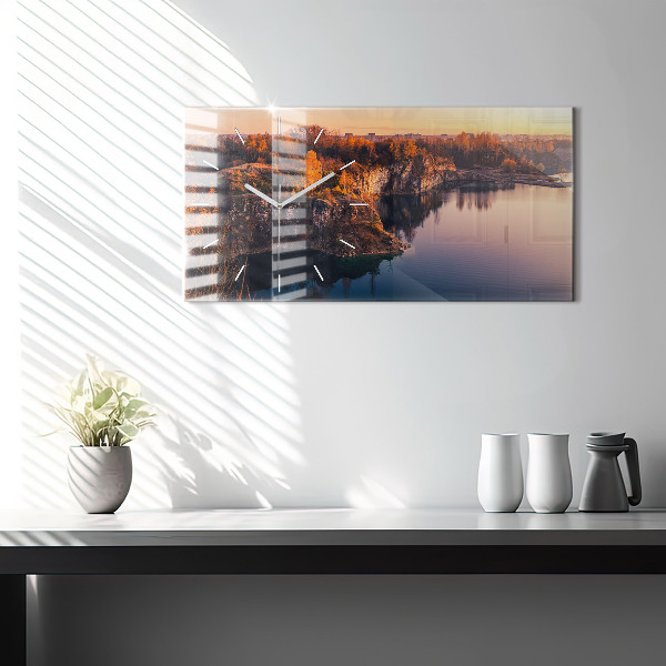 Glass wall clock rectangular Krakow lake Zakrzówek autumn