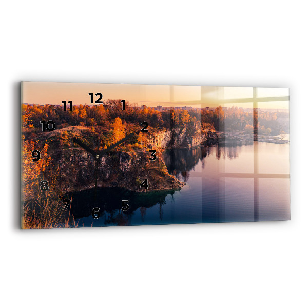 Glass wall clock rectangular Krakow lake Zakrzówek autumn