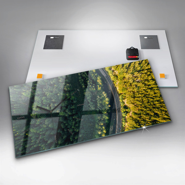 Glass wall clock rectangular Forest from a bird's eye view