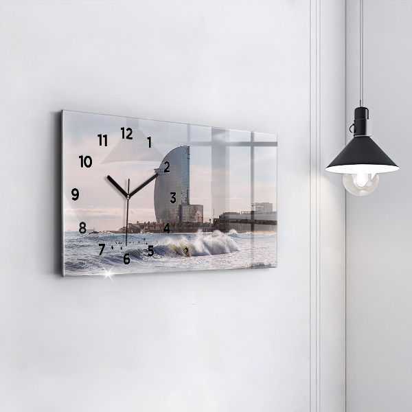 Glass wall clock rectangular Barcelona Surfer