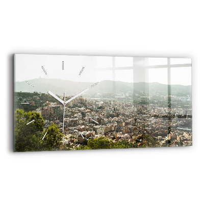 Glass wall clock rectangular Barcelona view Montjuic