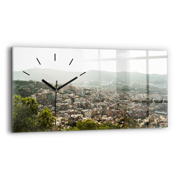 Glass wall clock rectangular Barcelona view Montjuic