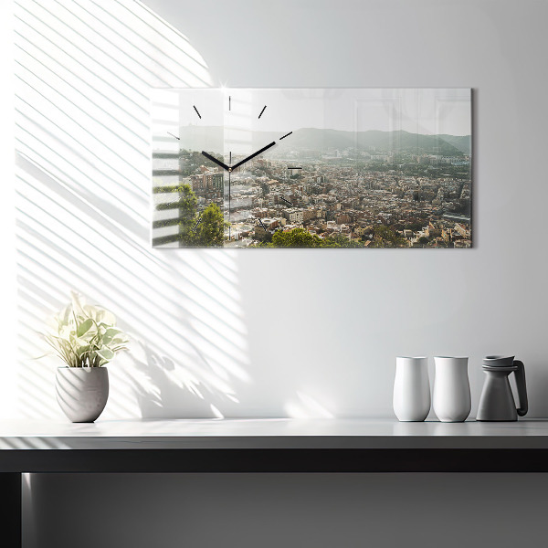 Glass wall clock rectangular Barcelona view Montjuic