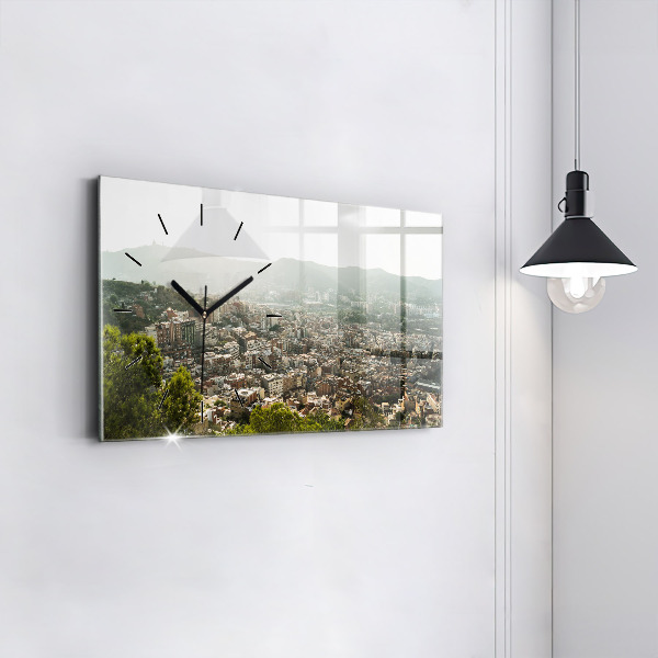 Glass wall clock rectangular Barcelona view Montjuic