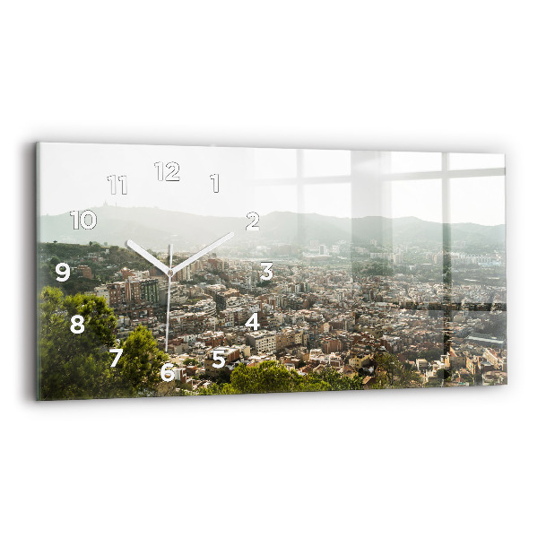 Glass wall clock rectangular Barcelona view Montjuic