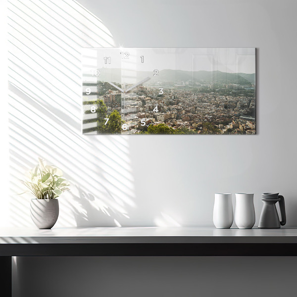 Glass wall clock rectangular Barcelona view Montjuic