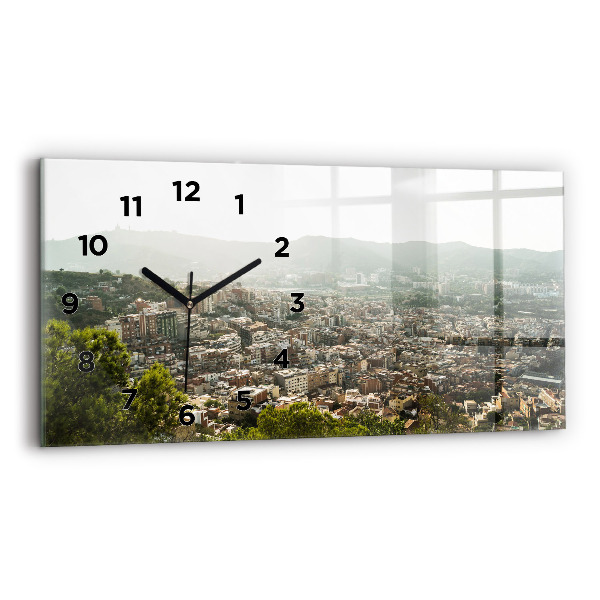 Glass wall clock rectangular Barcelona view Montjuic