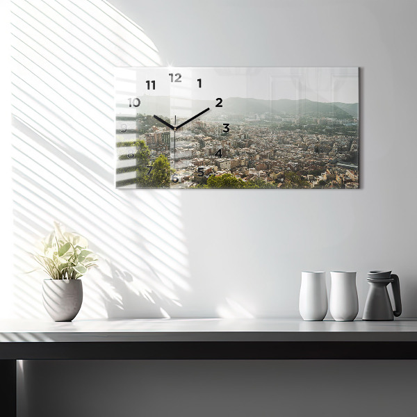 Glass wall clock rectangular Barcelona view Montjuic