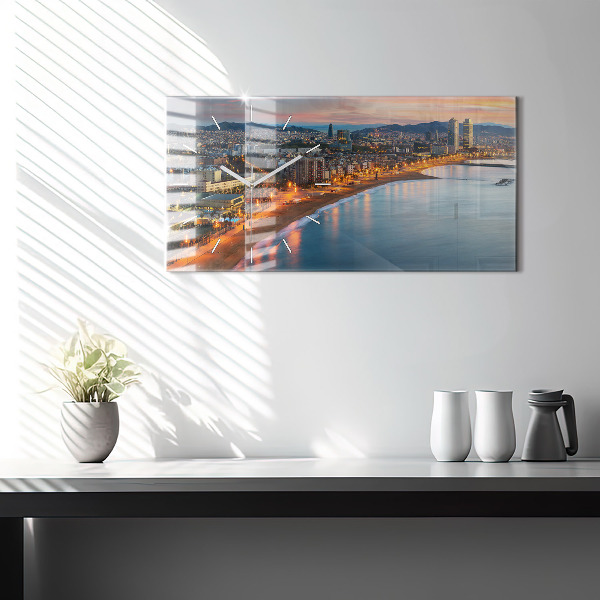Glass wall clock rectangular Barcelona Beach