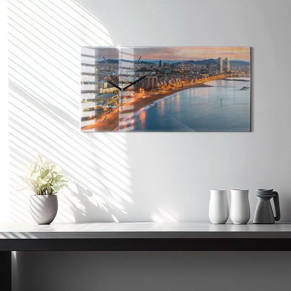 Glass wall clock rectangular Barcelona Beach