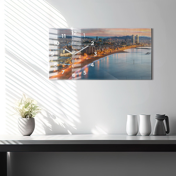 Glass wall clock rectangular Barcelona Beach