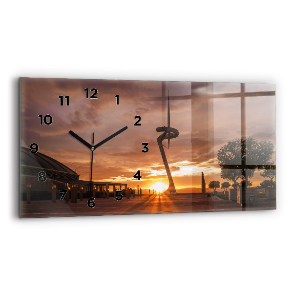 Glass wall clock rectangular Barcelona Olympic Park