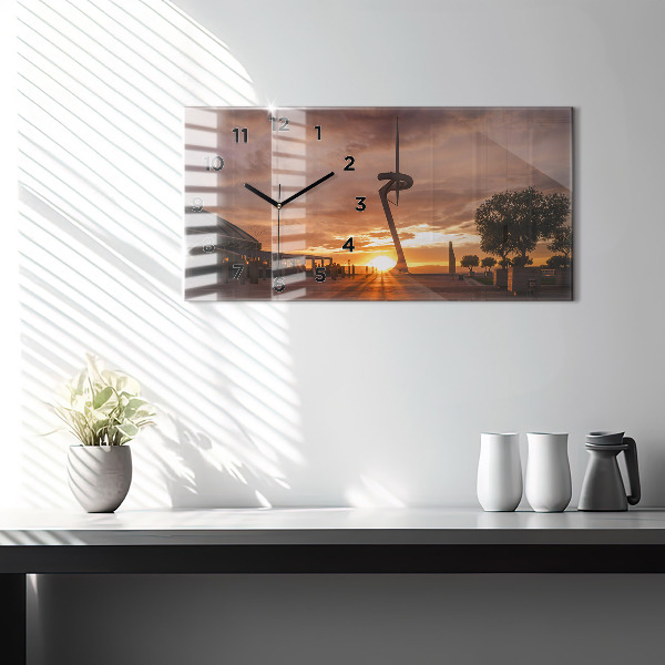 Glass wall clock rectangular Barcelona Olympic Park