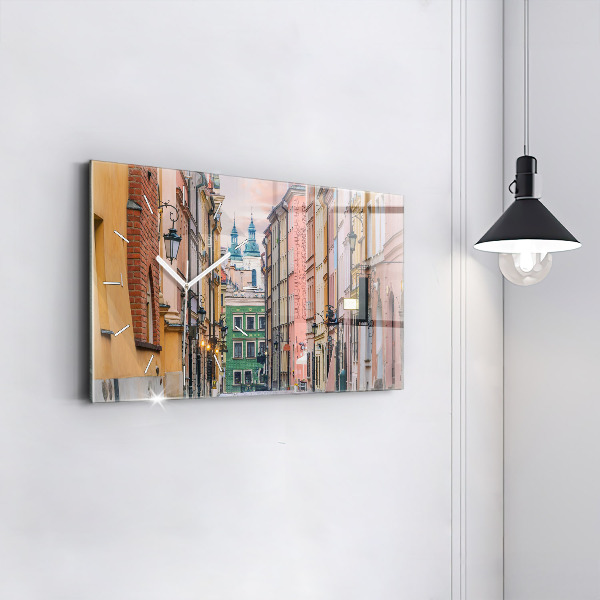Glass wall clock rectangular Old Town in Warsaw