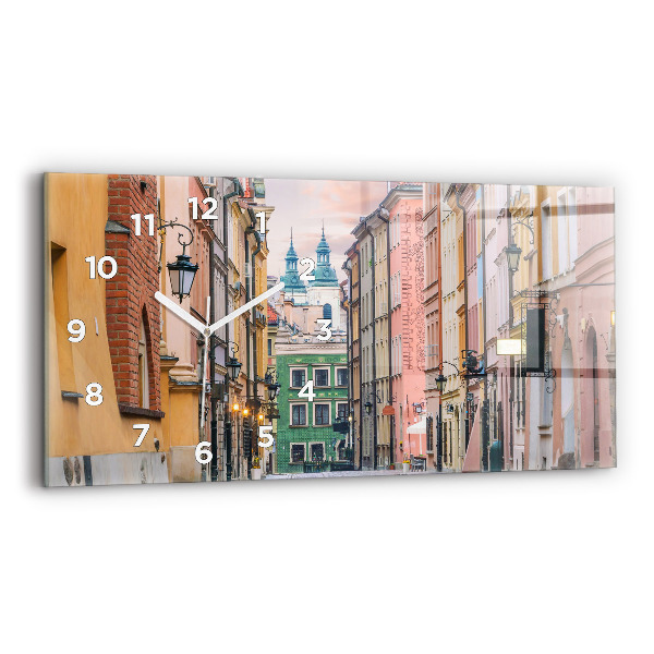 Glass wall clock rectangular Old Town in Warsaw