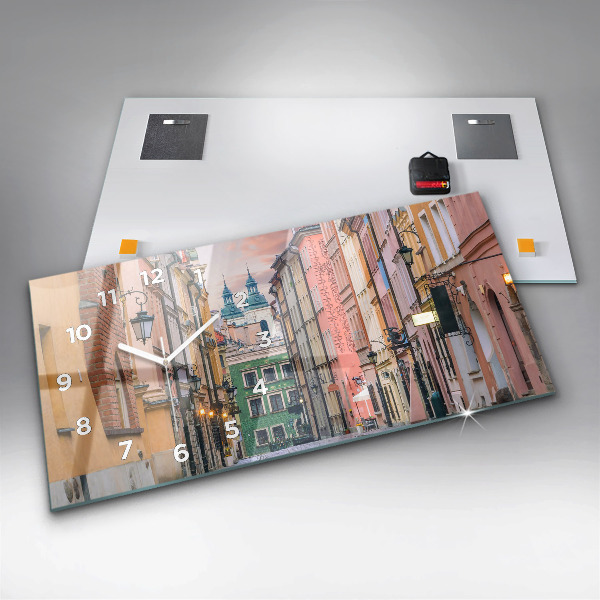 Glass wall clock rectangular Old Town in Warsaw