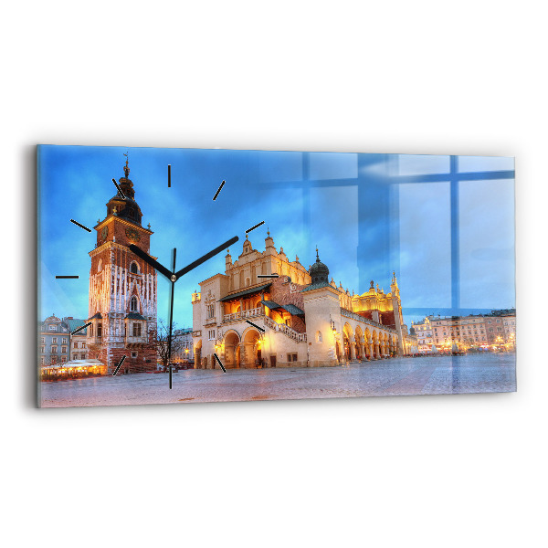 Glass wall clock rectangular Main Market Square in Krakow