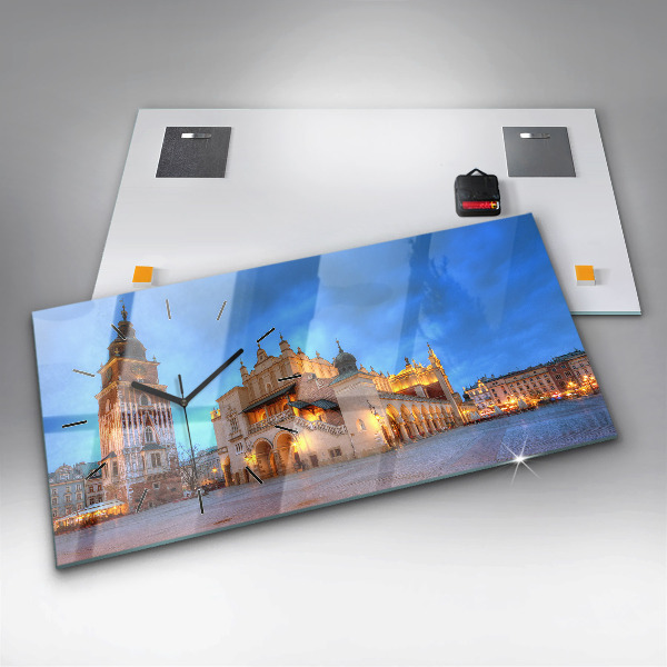 Glass wall clock rectangular Main Market Square in Krakow