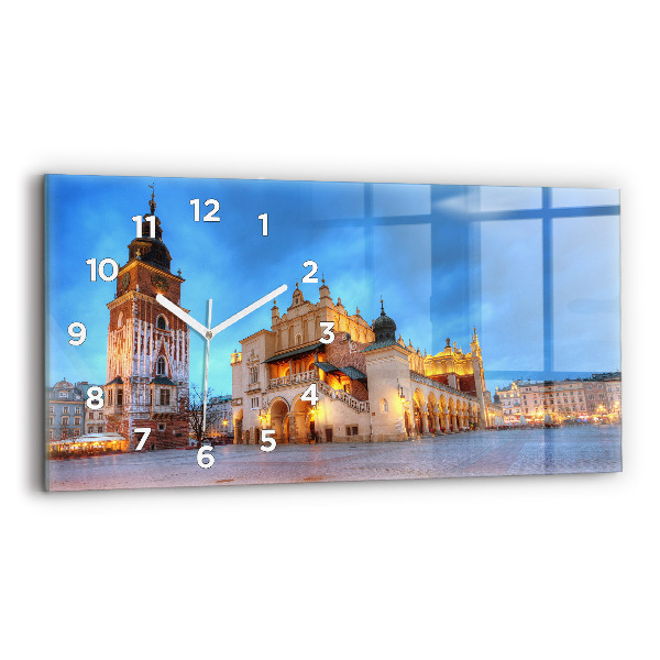 Glass wall clock rectangular Main Market Square in Krakow
